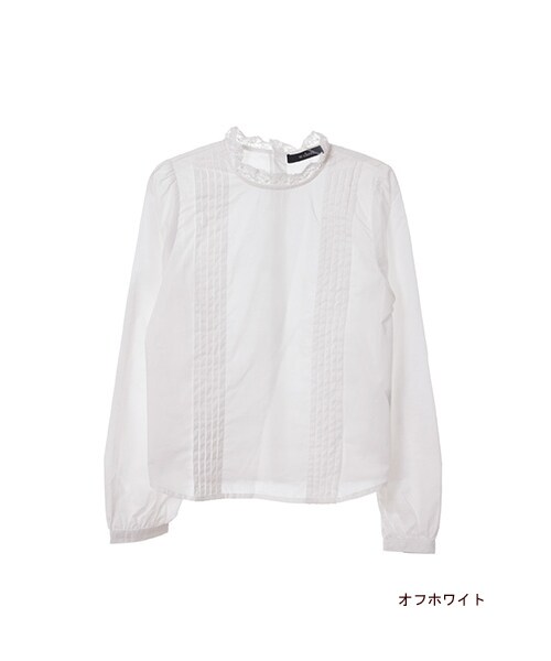 w closet(ダブルクローゼット)の「【A/W】ハイネックピンタックブラウス(トップス・レディース・オフホワイト/ネイビー・FREE)」の2枚目の写真