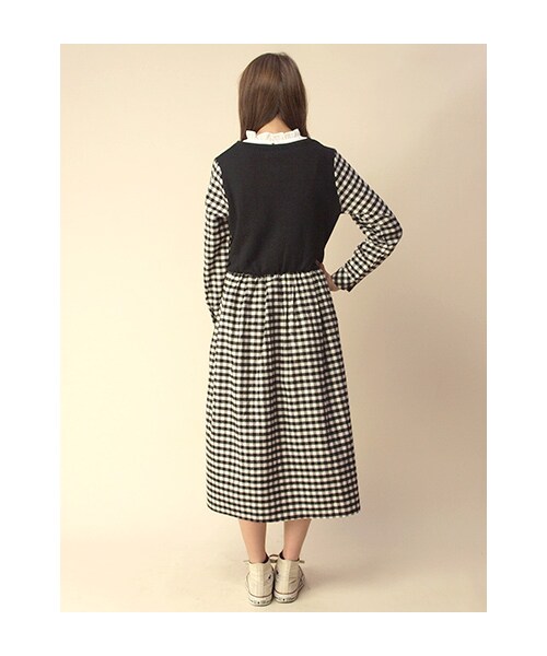 w closet（ダブルクローゼット）の「【A/W】チェック切替ロングワンピース（ワンピース/ドレス・レディース・グレー/ネイビー/ブラック・FREE）」の6枚目の写真