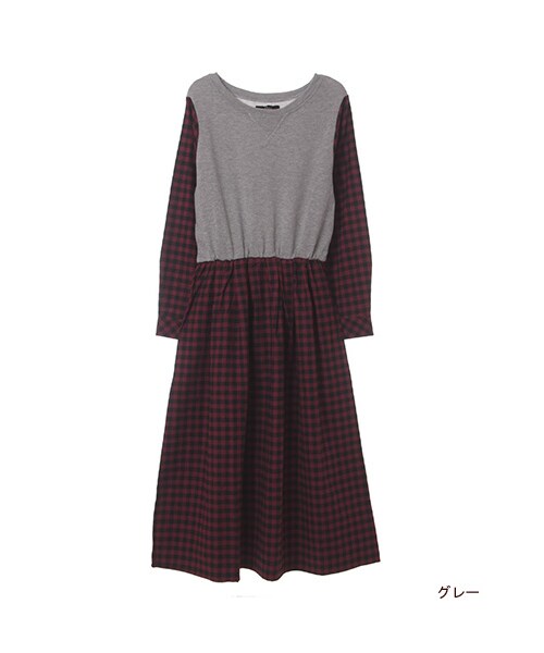 w closet（ダブルクローゼット）の「【A/W】チェック切替ロングワンピース（ワンピース/ドレス・レディース・グレー/ネイビー/ブラック・FREE）」の2枚目の写真