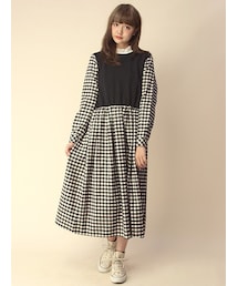 w closet | 【A/W】チェック切替ロングワンピース(ワンピース/ドレス)