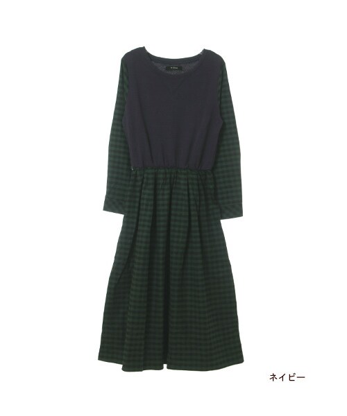 w closet（ダブルクローゼット）の「【A/W】チェック切替ロングワンピース（ワンピース/ドレス・レディース・グレー/ネイビー/ブラック・FREE）」の3枚目の写真