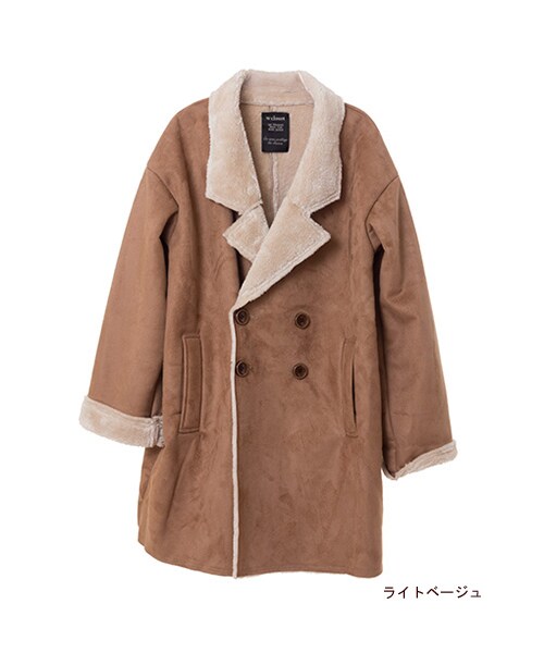 w closet（ダブルクローゼット）の「【予約】フェイクムートンドロップショルダーダブルコート（トップス・レディース・ライトベージュ/モカグレー・FREE）」の2枚目の写真