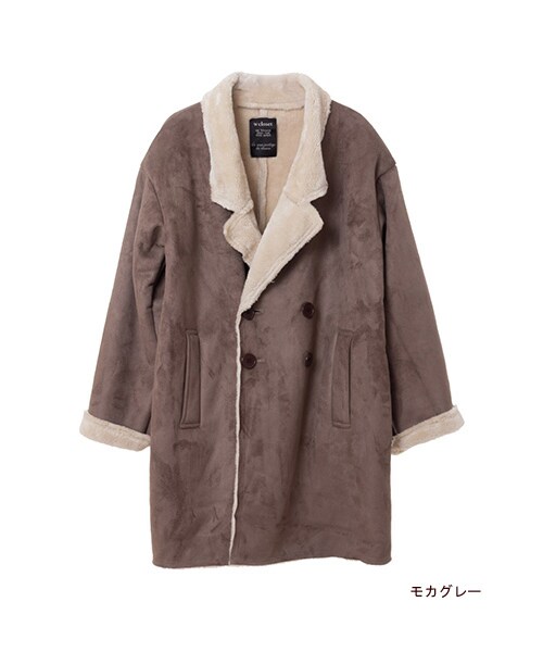 w closet（ダブルクローゼット）の「【予約】フェイクムートンドロップショルダーダブルコート（トップス・レディース・ライトベージュ/モカグレー・FREE）」の3枚目の写真
