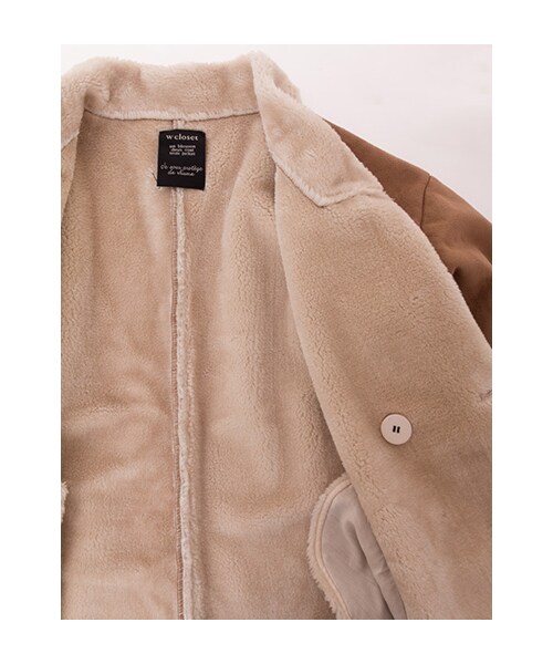 w closet（ダブルクローゼット）の「【予約】フェイクムートンドロップショルダーダブルコート（トップス・レディース・ライトベージュ/モカグレー・FREE）」の9枚目の写真