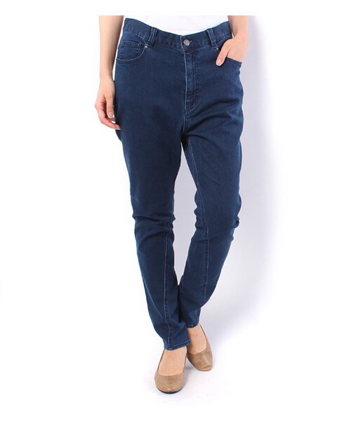 mysty woman（ミスティウーマン）の「サルエル風切り替えデニムパンツ（その他・レディース・ネイビー/ブルー・M）」の2枚目の写真