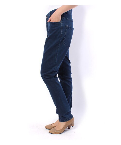 mysty woman（ミスティウーマン）の「サルエル風切り替えデニムパンツ（その他・レディース・ネイビー/ブルー・M）」の4枚目の写真