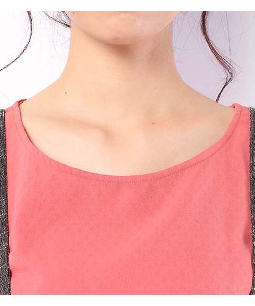 mysty woman（ミスティウーマン）の「ノースリーブトップス×吊りスカートセット（ワンピース/ドレス・レディース・オフホワイト/ライトオレンジ/ネイビー・M）」の7枚目の写真