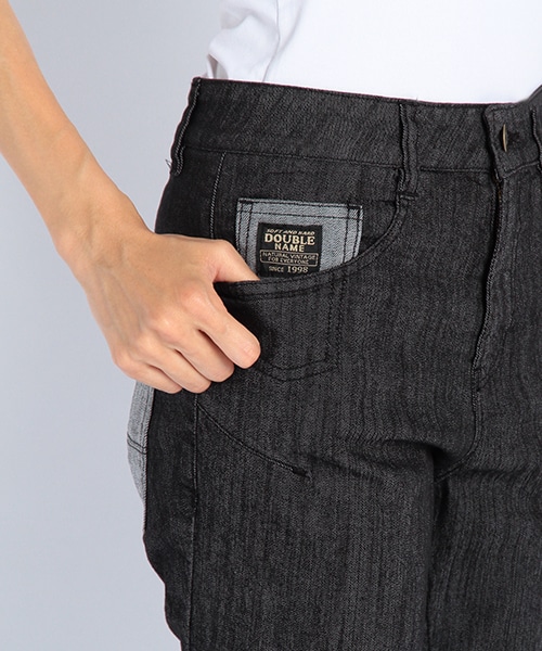 DOUBLE NAME（ダブルネーム）の「バイカラーツイルスリムサルエルパンツ（パンツ・ブラック/グリーン/ワイン/キナリ・S/M/L）」の7枚目の写真