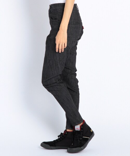 DOUBLE NAME（ダブルネーム）の「バイカラーツイルスリムサルエルパンツ（パンツ・ブラック/グリーン/ワイン/キナリ・S/M/L）」の5枚目の写真