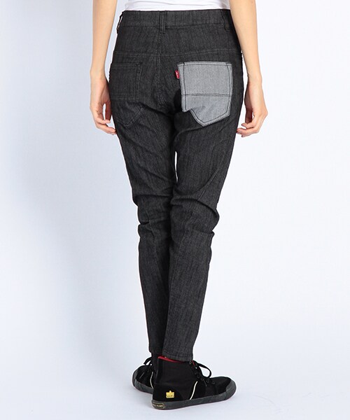 DOUBLE NAME（ダブルネーム）の「バイカラーツイルスリムサルエルパンツ（パンツ・ブラック/グリーン/ワイン/キナリ・S/M/L）」の6枚目の写真