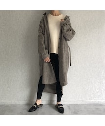 copine | 【予約販売！12月下旬入荷予定】ゆったりオーバーサイズ！フェイクウールチェック柄ロングシャツコート(その他アウター)