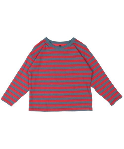 T>>2（ティーツー）の「ボーダー長袖Tシャツ（Tシャツ/カットソー・レディース・01.ブラック/02.ブルー/03.レッド/04.グリーン/05.ブラウン・80-150/M(ママサイズ)/L(パパサイズ)）」の5枚目の写真