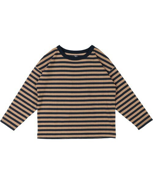 T>>2（ティーツー）の「ボーダー長袖Tシャツ（Tシャツ/カットソー・レディース・01.ブラック/02.ブルー/03.レッド/04.グリーン/05.ブラウン・80-150/M(ママサイズ)/L(パパサイズ)）」の2枚目の写真