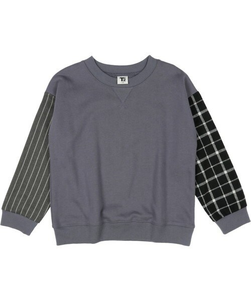 T>>2（ティーツー）の「異素材配色トレーナー（スウェット・キッズ・03.杢グレー/01.ベージュ/02.グレーブルー/04.ブラック・80-150）」の4枚目の写真