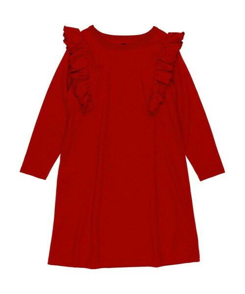 T>>2（ティーツー）の「スムース長袖ワンピース（ワンピース・キッズ・05.キャメル/06.ブラック/01.ピンク/02.ネイビー/03.レッド/04.グレー・90-150）」の6枚目の写真