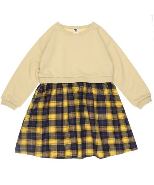 T>>2（ティーツー）の「長袖ドッキングワンピース（ワンピース・キッズ・06.ブラウン/05.ピンク/01.ベージュ/02.キャメル/03.グレーブルー/04.ブラック・90-150）」の4枚目の写真