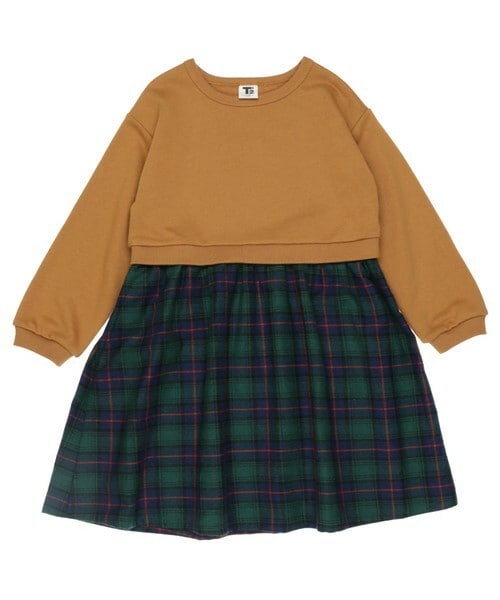 T>>2（ティーツー）の「長袖ドッキングワンピース（ワンピース・キッズ・06.ブラウン/05.ピンク/01.ベージュ/02.キャメル/03.グレーブルー/04.ブラック・90-150）」の3枚目の写真