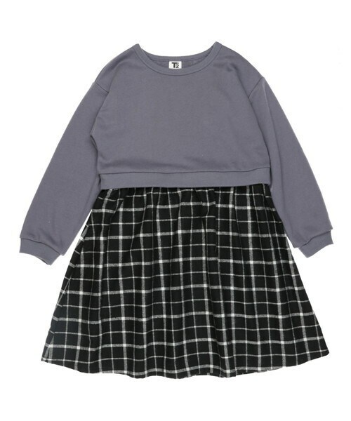 T>>2（ティーツー）の「長袖ドッキングワンピース（ワンピース・キッズ・06.ブラウン/05.ピンク/01.ベージュ/02.キャメル/03.グレーブルー/04.ブラック・90-150）」の5枚目の写真