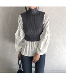 copine | 大人可愛いレイヤード風！ボリューム袖シャツ×プチハイネックリブニット(2color)【クリックポスト対象商品】(ニット/セーター)