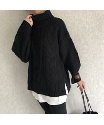 copine | 全カラー12月10日再入荷！サイドスリットデザイン！ゆる可愛いケーブル編みタートルニット(3color)(ニット/セーター)