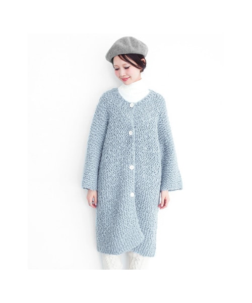 KBF（ケイビーエフ）の「ガーター編みBIGガウン（ジャケット/アウター・レディース・L.GREEN/L.BLUE/OFF・one）」の16枚目の写真