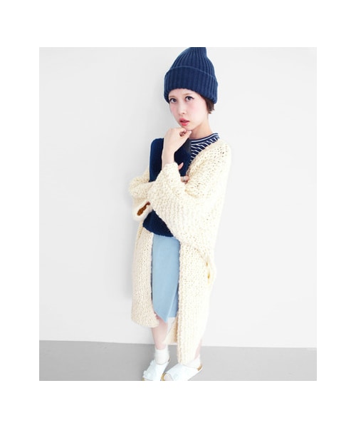 KBF（ケイビーエフ）の「ガーター編みBIGガウン（ジャケット/アウター・レディース・L.GREEN/L.BLUE/OFF・one）」の8枚目の写真