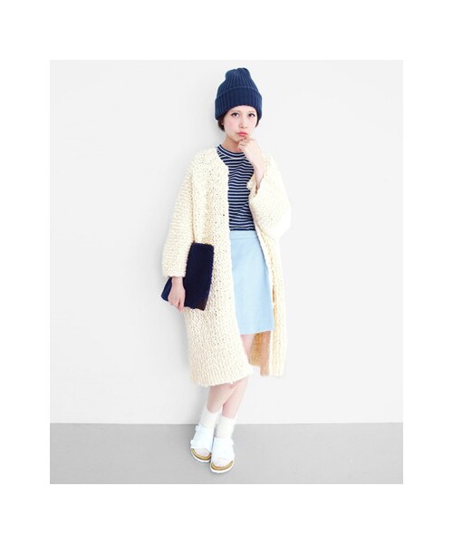 KBF（ケイビーエフ）の「ガーター編みBIGガウン（ジャケット/アウター・レディース・L.GREEN/L.BLUE/OFF・one）」の7枚目の写真