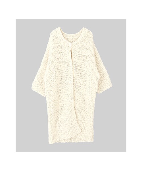 KBF（ケイビーエフ）の「ガーター編みBIGガウン（ジャケット/アウター・レディース・L.GREEN/L.BLUE/OFF・one）」の2枚目の写真