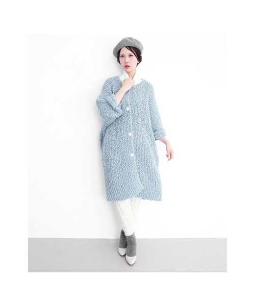 KBF（ケイビーエフ）の「ガーター編みBIGガウン（ジャケット/アウター・レディース・L.GREEN/L.BLUE/OFF・one）」の12枚目の写真