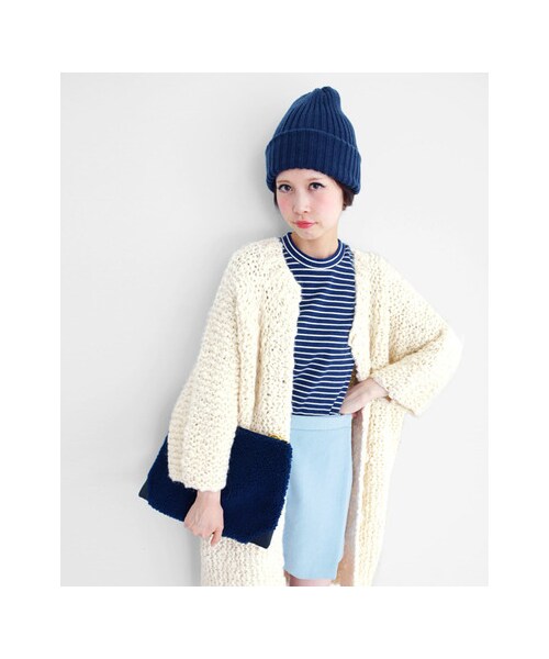 KBF（ケイビーエフ）の「ガーター編みBIGガウン（ジャケット/アウター・レディース・L.GREEN/L.BLUE/OFF・one）」の10枚目の写真