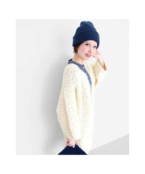 KBF（ケイビーエフ）の「ガーター編みBIGガウン（ジャケット/アウター・レディース・L.GREEN/L.BLUE/OFF・one）」の9枚目の写真