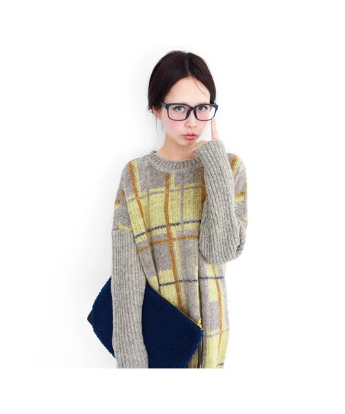 KBF(ケイビーエフ)の「シャギーチェックニットワンピース(ワンピース/ドレス・レディース・BLACK/YELLOW/BLUE・one)」の10枚目の写真