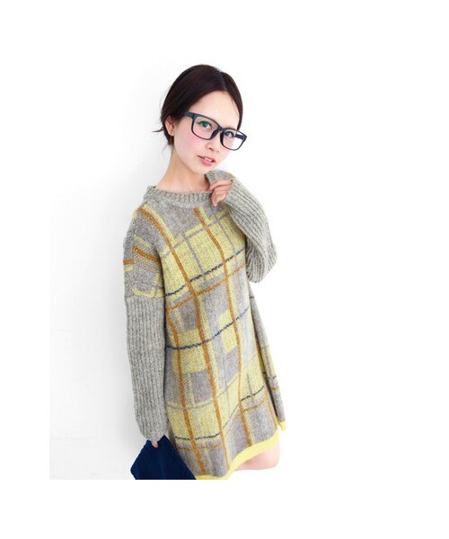 KBF(ケイビーエフ)の「シャギーチェックニットワンピース(ワンピース/ドレス・レディース・BLACK/YELLOW/BLUE・one)」の9枚目の写真