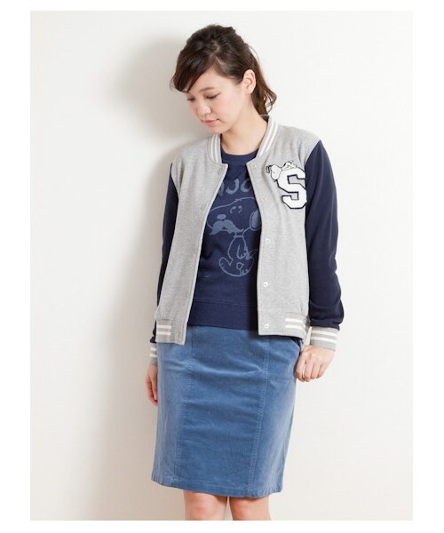 earth music&ecology(アースミュージックアンドエコロジー)の「〈サイズコンシェルジュ〉スヌーピー★earthスタジャン(ブルゾン ・レディース・杢グレー/ネイビー・XS/L)」の7枚目の写真