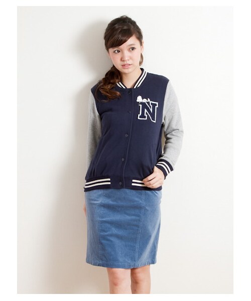 earth music&ecology(アースミュージックアンドエコロジー)の「〈サイズコンシェルジュ〉スヌーピー★earthスタジャン(ブルゾン ・レディース・杢グレー/ネイビー・XS/L)」の9枚目の写真