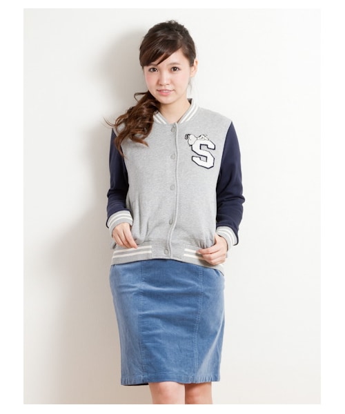 earth music&ecology(アースミュージックアンドエコロジー)の「〈サイズコンシェルジュ〉スヌーピー★earthスタジャン(ブルゾン ・レディース・杢グレー/ネイビー・XS/L)」の8枚目の写真