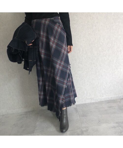 copine（コピン）の「ウエストゴム！巻きスカート風チェック柄ロングスカート (2color)（スカート・レディース・その他）」の8枚目の写真