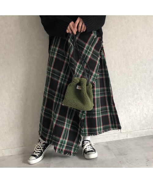 copine（コピン）の「ウエストゴム！巻きスカート風チェック柄ロングスカート (2color)（スカート・レディース・その他）」の2枚目の写真