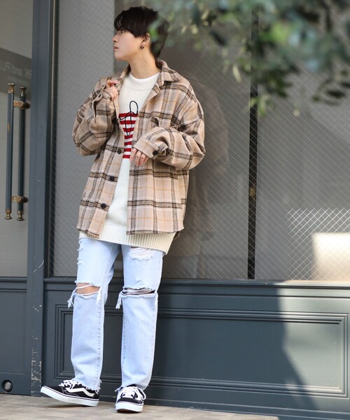 BOYSHE（ボーイシー）の「ビッグシルエット チェックシャツジャケット　ベージュ（シャツ/ブラウス・レディース・その他）」の5枚目の写真