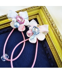 Handmade（ハンドメイド）の「ホワイトパステルビジューヘアゴム（ヘアゴム・キッズ）」