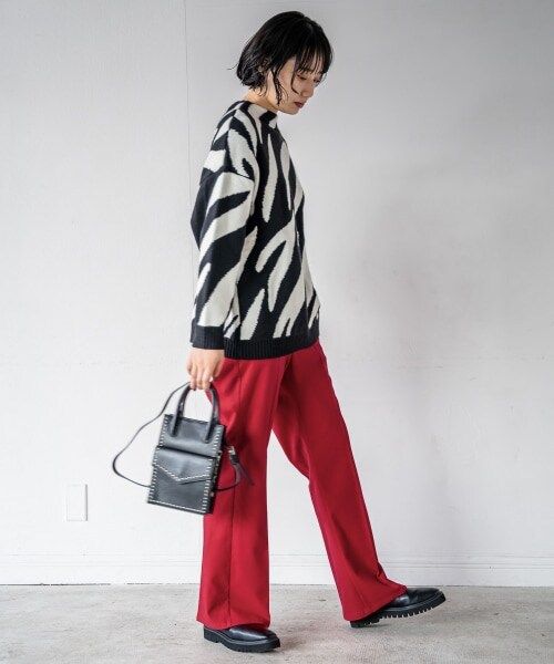 PAGEBOY(ページボーイ)の「【WEB先行予約】ウールライクセミフレアパンツ(パンツ・レディース・ブラック/ルージュ/杢ブラウン・S, M)」の8枚目の写真