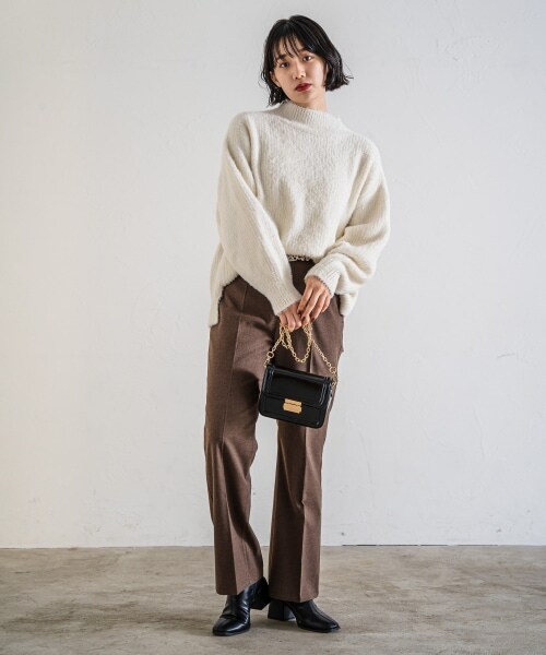 PAGEBOY(ページボーイ)の「【WEB先行予約】ウールライクセミフレアパンツ(パンツ・レディース・ブラック/ルージュ/杢ブラウン・S, M)」の9枚目の写真
