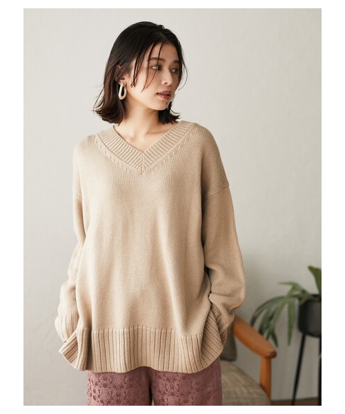 Green　Parks（グリーンパークス）の「【Special Price】【洗える】度詰めVネックプルオーバー（トップス・アイボリー/ブラック/ライトピンク/ベージュ/サックスブルー・F）」の13枚目の写真