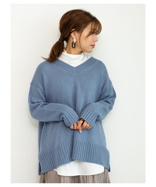 Green　Parks（グリーンパークス）の「【Special Price】【洗える】度詰めVネックプルオーバー（トップス・アイボリー/ブラック/ライトピンク/ベージュ/サックスブルー・F）」の2枚目の写真
