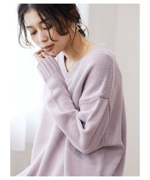 Green　Parks（グリーンパークス）の「【Special Price】【洗える】度詰めVネックプルオーバー（トップス・アイボリー/ブラック/ライトピンク/ベージュ/サックスブルー・F）」の12枚目の写真