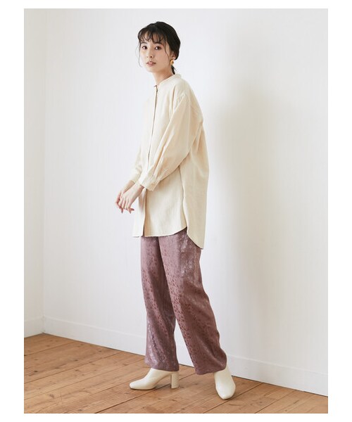 Green　Parks（グリーンパークス）の「・SUGAR SPOON サテンジャガードパンツ（パンツ・アイボリー/ピンク/ベージュ/グリーン・F）」の5枚目の写真