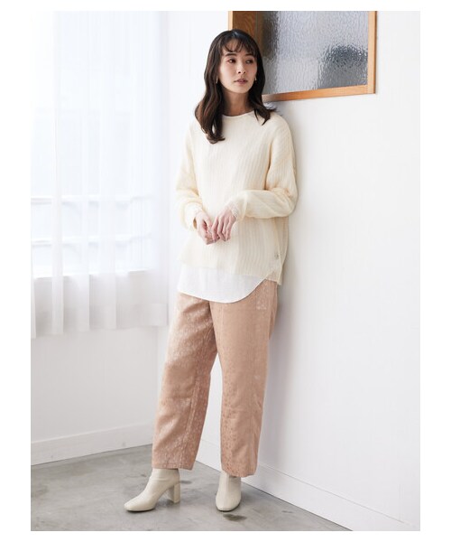 Green　Parks（グリーンパークス）の「・SUGAR SPOON サテンジャガードパンツ（パンツ・アイボリー/ピンク/ベージュ/グリーン・F）」の2枚目の写真