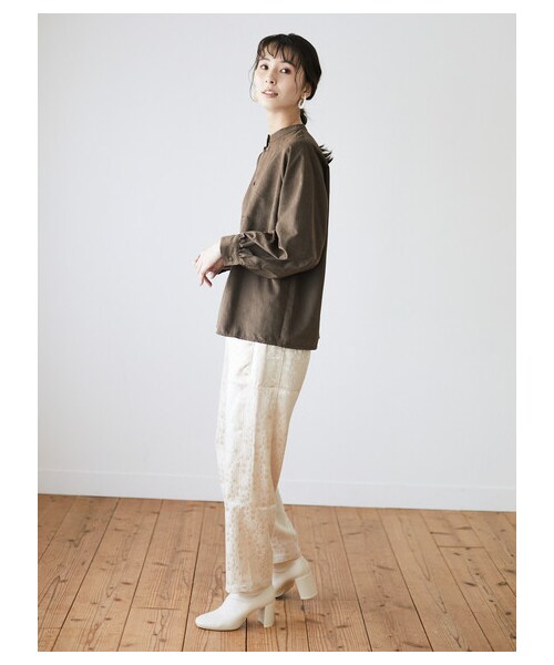 Green　Parks（グリーンパークス）の「・SUGAR SPOON サテンジャガードパンツ（パンツ・アイボリー/ピンク/ベージュ/グリーン・F）」の8枚目の写真