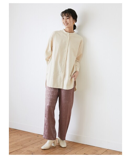 Green　Parks（グリーンパークス）の「・SUGAR SPOON サテンジャガードパンツ（パンツ・アイボリー/ピンク/ベージュ/グリーン・F）」の4枚目の写真