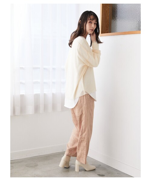 Green　Parks（グリーンパークス）の「・SUGAR SPOON サテンジャガードパンツ（パンツ・アイボリー/ピンク/ベージュ/グリーン・F）」の3枚目の写真